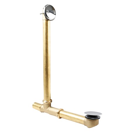 Westbrass 18" 17-Gauge Brass Above Floor Tip-Toe Drain Bath Assembly with 2-Hole Overflow, Polished Chrome 7931817-AF-26